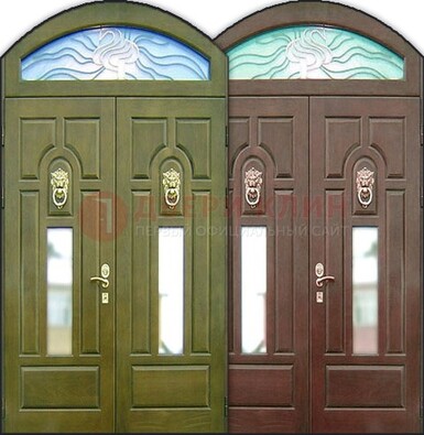 Стальная арочная дверь со стеклом ДА-17 для монолитного дома в Щербинке
