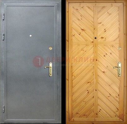 Серая металлическая дверь с евровагонкой ДЕ-12 в Щербинке