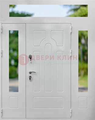 Белая стальная дверь порошок со стеклом и фрамугами ДФГ-11 в Щербинке