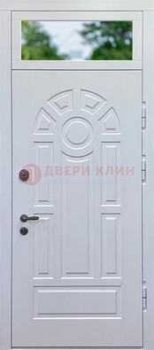 Белая входная дверь со стеклом и верхней фрамугой ДФГ-3 в Щербинке