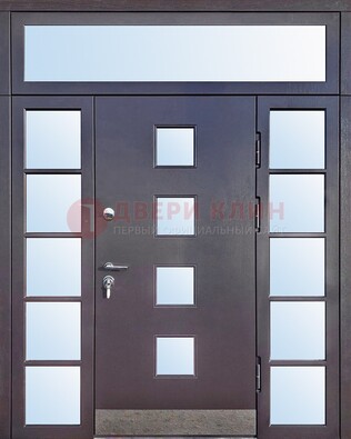 Современная железная дверь со стеклом и фрамугами ДФГ-4 в Щербинке