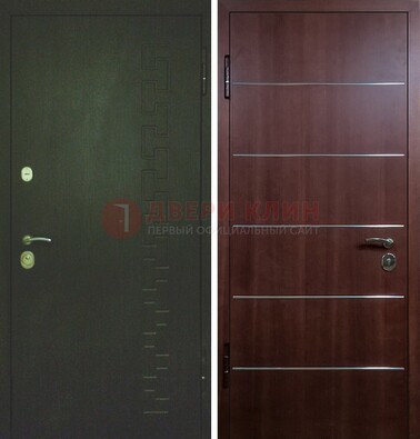 Темная металлическая дверь с МДФ ламинат с молдингами внутри ДМ-16 в Щербинке