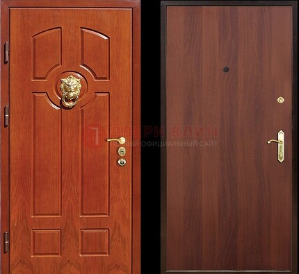 Оранжевая стальная дверь с МДФ ламинат внутри ДМ-18 в квартиру в Щербинке