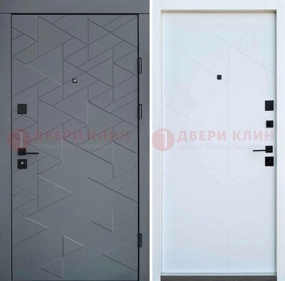 Серая металлическая дверь МДФ с узором  ДМ-224 в Щербинке