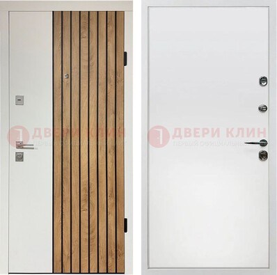 Белая с коричневой вставкой филенчатая дверь МДФ ДМ-278 в Щербинке