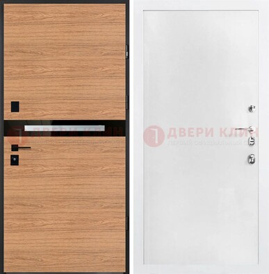 Железная коричневая дверь с МДФ в белом цвете ДМ-313 в Щербинке
