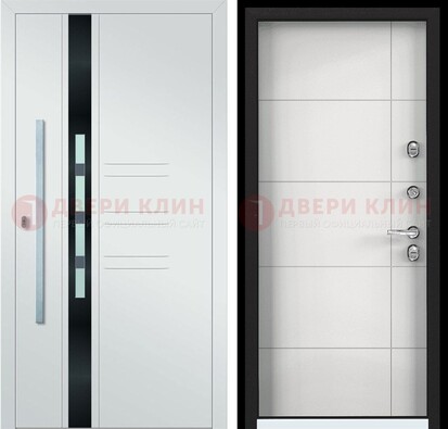 Металлическая дверь в белом цвете с МДФ ДМ-323 в Щербинке