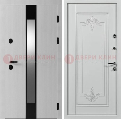 Белая металлическая дверь МДФ с зеркальной вставкой ДМ-324 в Щербинке