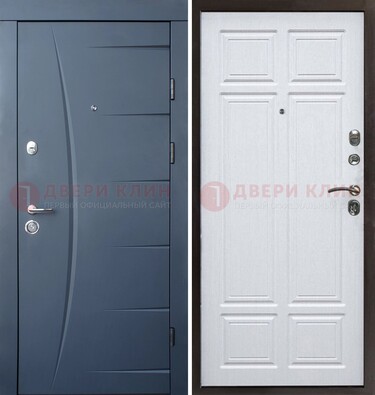 Темно-синяя стальная дверь МДФ белая внутри ДМ-435 в Щербинке
