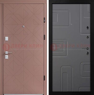 Красная стальная дверь в квартиру с МДФ хайтек ДМ-493 в Щербинке