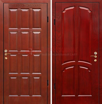 Красная металлическая дверь с массивом дуба ДМД-15 в Щербинке