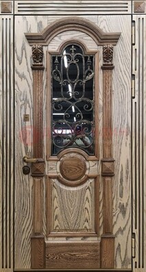 Железная дверь с массивом дуба со стеклом и ковкой ДМД-47 в Щербинке