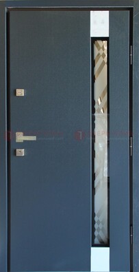 Серая стальная дверь с порошковым покрытием и стеклянной вставкой ДП-216 в Щербинке