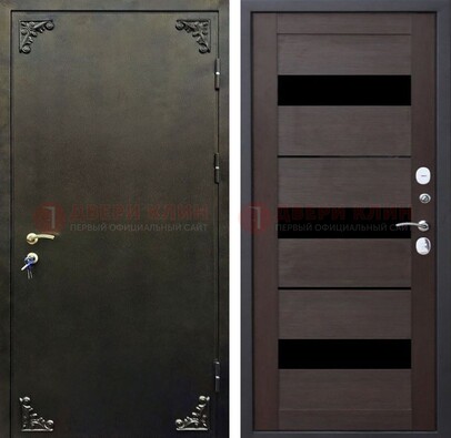 Темная входная дверь с порошковым покрытием и МДФ со стеклом ДП-236 в Щербинке