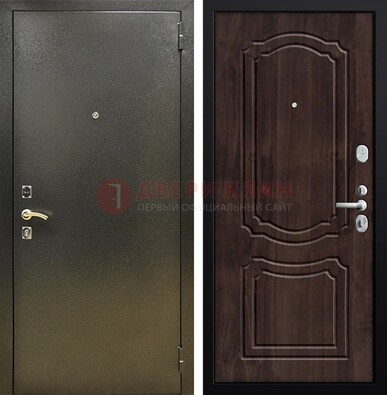 Темно-серая железная дверь с порошковым покрытием и коричневой МДФ ДП-288 в Щербинке