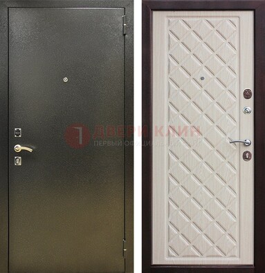Темно-серая железная дверь с порошковым покрытием и филенчатой МДФ ДП-289 в Щербинке