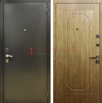 Темно-серая входная дверь с порошковым покрытием и МДФ Золотой дуб ДП-291 в Щербинке