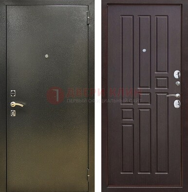 Входная темно-серая дверь с порошковым напылением и коричневой МДФ ДП-301 в Щербинке