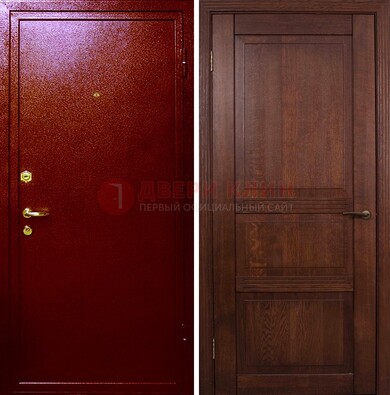 Красная железная дверь с порошковым окрасом ДП-58 в Щербинке