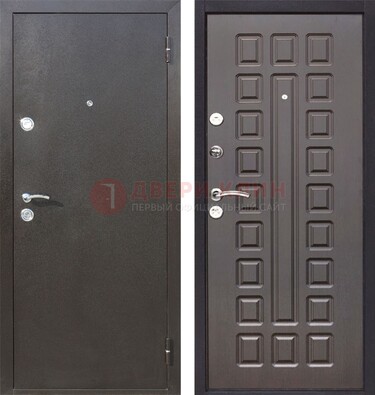 Коричневая железная дверь с порошковым окрасом ДП-63 в Щербинке