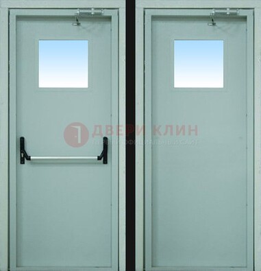 Серая металлическая противопожарная дверь со стеклянной вставкой ДПП-3 в Щербинке