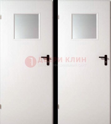 Белая железная противопожарная дверь с декоративной вставкой ДПП-6 в Щербинке