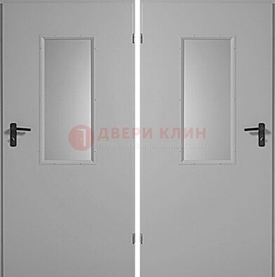 Белая металлическая противопожарная дверь с декоративной вставкой ДПП-7 в Щербинке