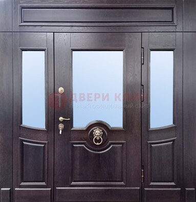 Филенчатая металлическая дверь с панелью МДФ и стеклом ДПР-102 в Щербинке