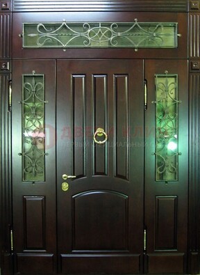 Стальная парадная дверь со стеклом и ковкой ДПР-18 для деревянного дома в Щербинке
