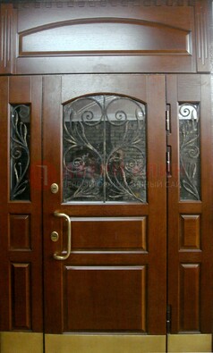Стальная парадная дверь со вставками из стекла и ковки ДПР-30 в коттедж в Щербинке