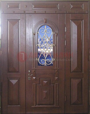 Стальная парадная дверь со стеклом и ковкой ДПР-4 для коттеджа в Щербинке
