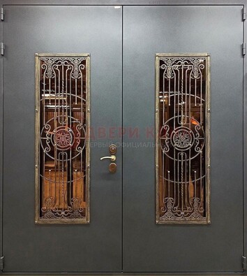 Входная металлическая парадная дверь со стеклом и ковкой ДПР-81 в Щербинке