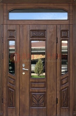 Парадная стальная дверь Винорит со стеклом и резьбой ДПР-97 в Щербинке