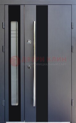Серая стальная дверь со стеклом ДС-11 в Щербинке