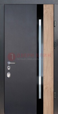 Черная металлическая дверь МДФ со стеклом ДС-14 в Щербинке