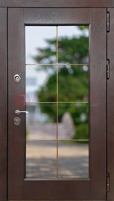 Коричневая стальная дверь со стеклом ДС-19 в Щербинке