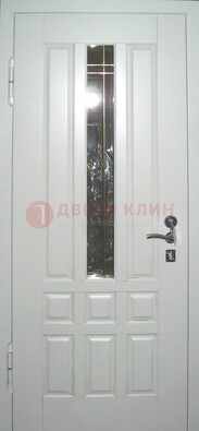 Белая металлическая дверь со стеклом ДС-1 в загородный дом в Щербинке