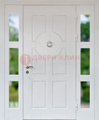 Белая стальная дверь со стеклом и фрамугами ДС-20 в Щербинке