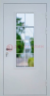 Белая железная дверь порошок со стеклом ДС-31 в Щербинке