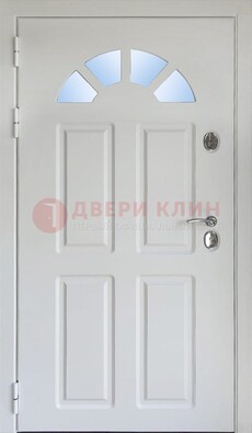 Белая стальная дверь МДФ со стеклом для дома ДС-37 в Щербинке