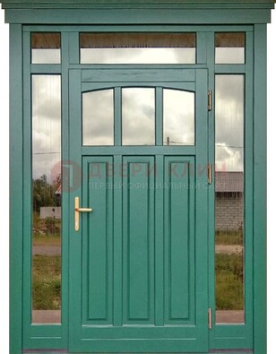 Зеленая металлическая дверь МДФ со стеклом ДС-43 в Щербинке