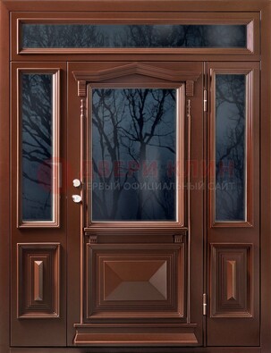 Коричневая металлическая дверь со стеклом ДС-67 в Щербинке