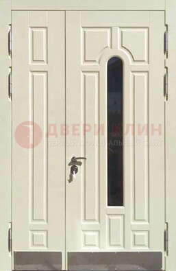 Белая двухстворчатая металлическая дверь со стеклом ДС-71 в Щербинке