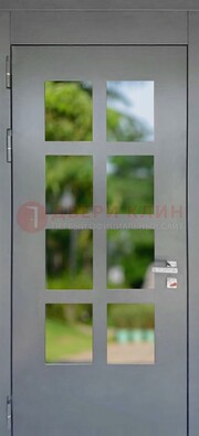 Серая металлическая дверь со стеклом ДС-78 в Щербинке