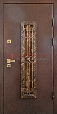 Металлическая дверь с порошковым напылением со стеклом и ковкой ДСК-110 в Щербинке