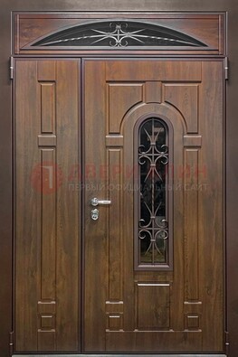 Большая металлическая дверь со стеклом и ковкой ДСК-145 в Щербинке