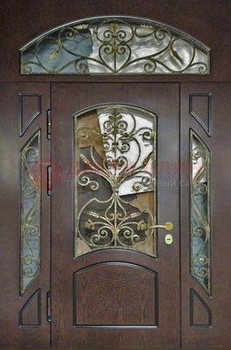 Входная дверь Винорит со стеклом и ковкой и фрамугами ДСК-213 в Щербинке
