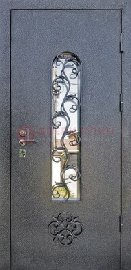 Темная стальная дверь Порошок со стеклом и ковкой ДСК-217 в Щербинке
