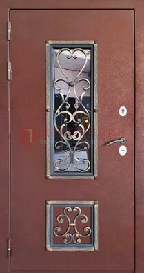 Уличная дверь Порошок со стеклом и ковкой для дома ДСК-218 в Щербинке