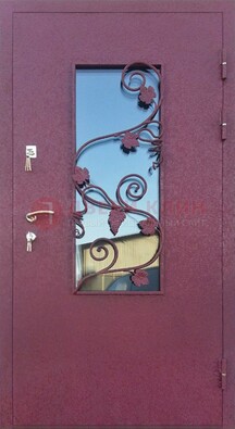 Железная дверь Порошок со стеклом и ковкой лозы ДСК-220 в Щербинке